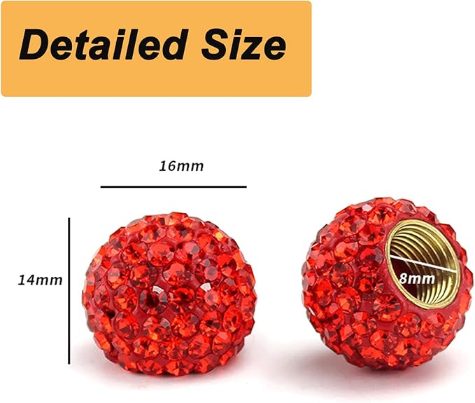 Car Wheel Tire Valve 4 Pack Handmade Crystal Rhinestone Tire Valve Stem Air Caps Cover Bling Car Accessories (Red)