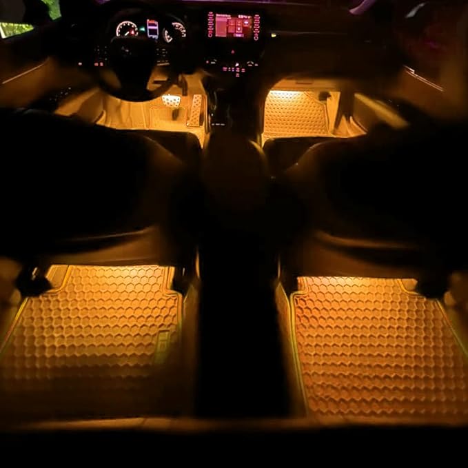 Car LED Strip Light, Car Interior Lights, 12V 24 LED Auto Under Dash Atmosphere Lights with USB Port, Auto Atmosphere Under Dash Lighting Kit for Vehicles (Orange, Cigarette Lighter)