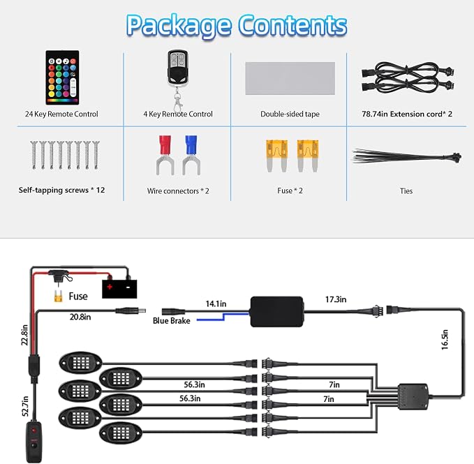 6Pods Segmented RGB LED Rock Lights Kit with APP/RF Remote Control, Upgraded Multicolor Underglow Neon Brake Light Music Mode Waterproof 12V Fender Lights for Trucks Pickup Jeep Golf Cart ATV UTV