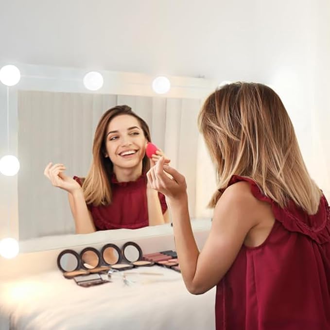 Pretmess LED Vanity Lights for Mirror, Hollywood Style, 10 Dimmable Bulbs | 5 Adjustable Brightness & 3 Color Changing Modes,Wire Length Adjustable & Effortless Setup,USB Cable Design