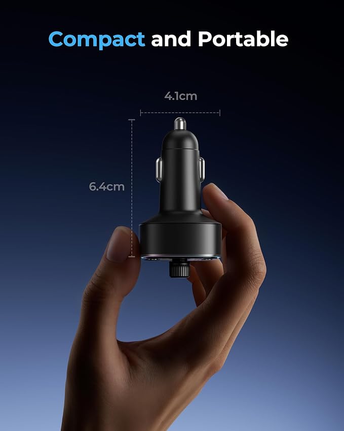 LENCENT Bluetooth 5.4 Car Adapter FM Transmitter 54W Fast Charging | Dual Mics, HiFi Bass Sound, 2 Modes LED Backlit, Cigarette Lighter Adapter Hands-Free Calling Radio, Support USB Drive