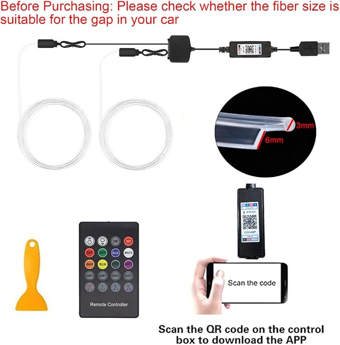 Interior Car LED Strip Lights with Wireless APP & Remote Control, RGB 2 in 1 Car Ambient Lighting Kit with 158 Inches Fiber Optic, Inside Neon Dash Strip with Music Mode