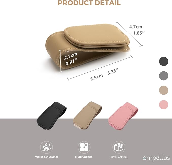 Magnetic Leather Sunglass Holder, Eyeglass Hanger Clip for Car Sun Visor, Suitable for Different Size Eyeglasses (White, 1 Pack)