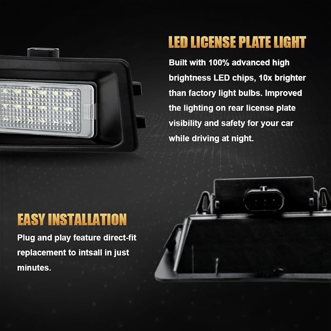 D-Lumina LED License Plate Light Tag Lamp Assembly for 2021 2022 2023 2024 Fo-rd Bronco Sport, Powered by 18-SMD 6000K White LED Tag Lights, Pack of 2