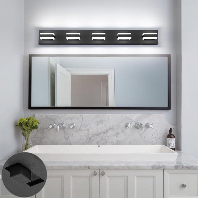 SOLFART 5 Lights Bathroom Light Fixtures Modern Bathroom Lights Over Mirror Black Vanity Lights for Bathroom LED Light Fixture Restroom 5 Color Temperature Adjustable 5CCT ETL Listed
