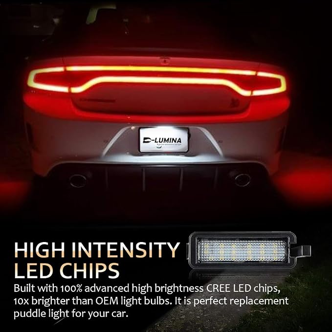 D-Lumina LED License Plate Light Tag Lamp Assembly Compatible with 2015-2023 Dodge Charger Challenger Chrysler 300 Pacifica and Compass, Powered by 18-SMD Xenon White LED 6500K 1-Pieces