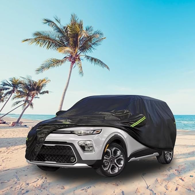 KouKou Waterproof SUV Car Cover Suitable for Kia Soul from 2009 to 2025, 7 Layers Heavy Duty Car Cover Waterproof All Weather with Zipper Door for Sun Rain Snow Dust Uv Protection.Black