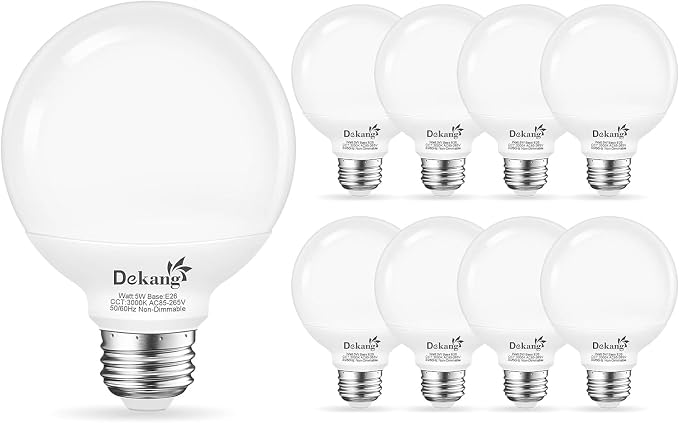 8 Pack E26 Base Bathroom Light Bulbs 3000K Soft White, G25 LED Globe Light Bulbs 60Watt Incandescent Equivalent, Round Light Bulb for Vanity Mirror, 5W, 500LM, Non-Dimmable