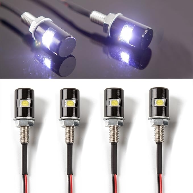 CZC AUTO 4PCS License Plate Light, License Tag Screw Bolt Lamp, 12V White LED Bulb, Waterproof/Rainproof, Black Aluminium Light Holder, Legal for Car Motorcycle Truck RV ATV Bike
