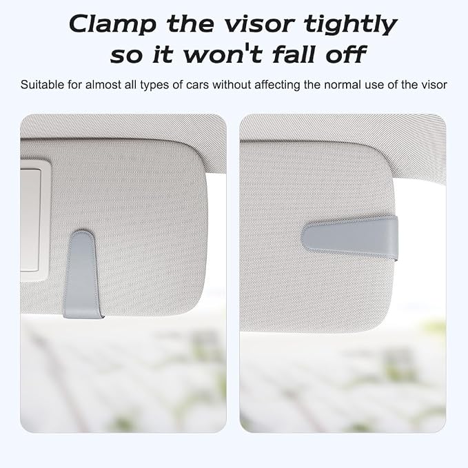 Sotfamily Sunglass Holder for Car Visor, Light Gray, 2 Packs | Suede Cloth, Magnetic, Organizer for Car Accessories