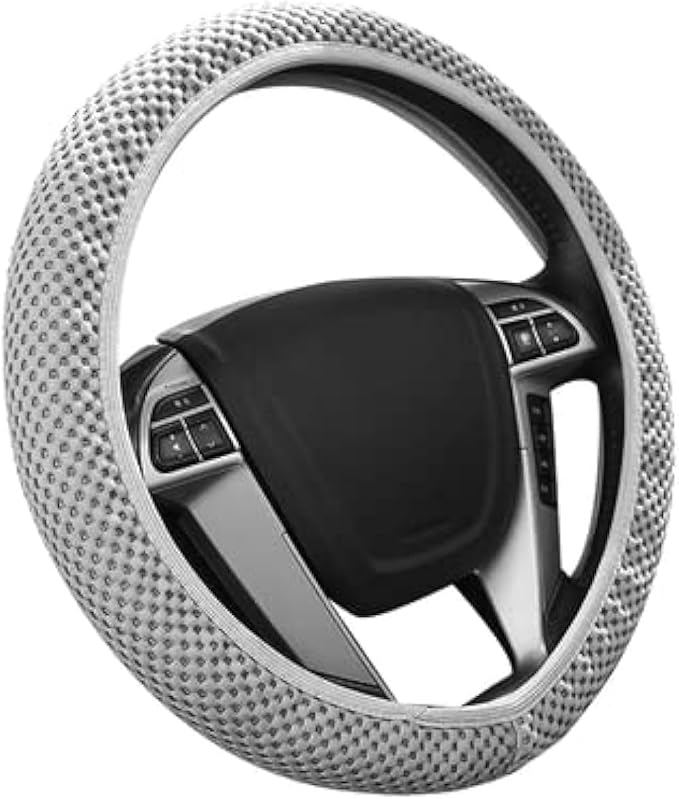 Andalus Brands Elastic Stretch Steering Wheel Cover, Car Accessories for Women and Men - Covers for Honda, Ford, Toyota, Nissan, and More - Universal 15" Size, Microfiber Breathable Polyester (Gray)