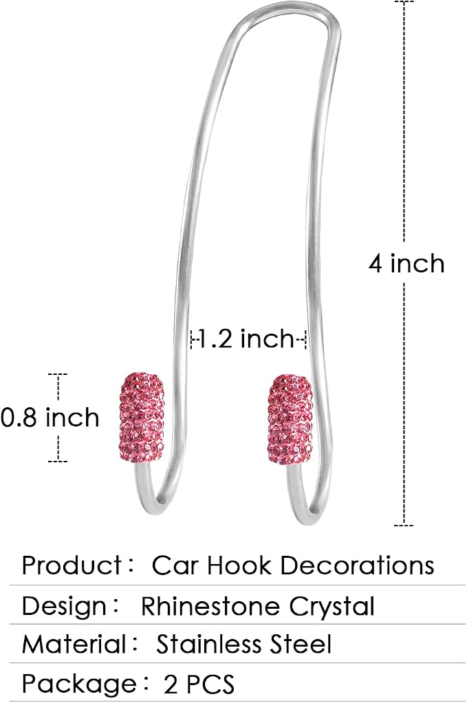 Guoord Pink Car Accessories for Women, 2 Pcs Hot Pink Car Decor Hooks for Purses and Bags, Durable Backseat Holder, Heart-Shaped Purse Hook Hangers, Storage Universal for SUV Truck & Van