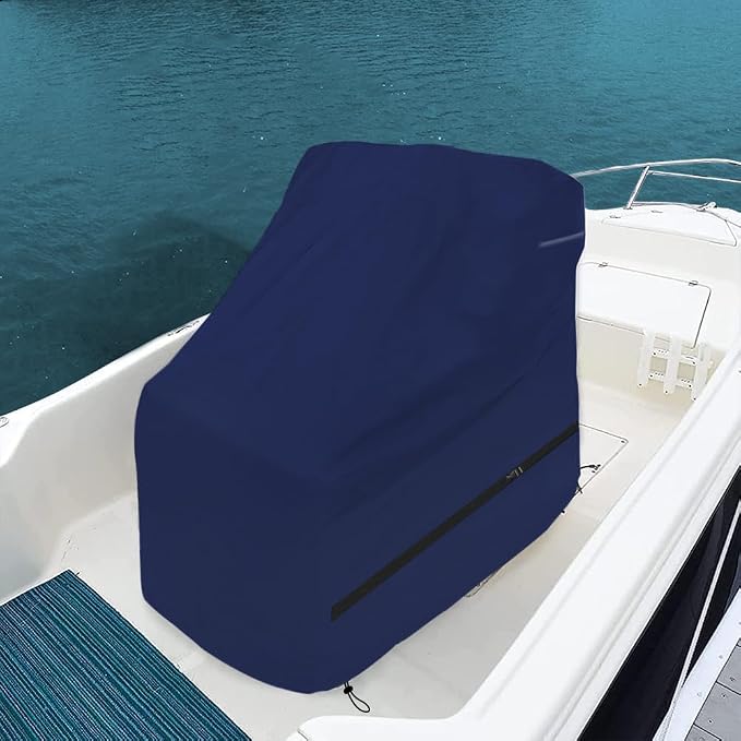 600D Fade and Tear Resistant Boat Center Console Cover,Heavy-Duty Waterproof and UV Protection Trailerable Boat Console Cover with Windproof Strap, Navy (Large Size up to 40"L X 46"W X 45"H)