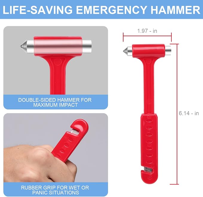 4-Pack Car Glass Window Breaker and Seatbelt Cutter, Emergency Escape Tool for Vehicle, Safety Hammers with Compact Dual-Steel Head Design for Quick Breakage (4)