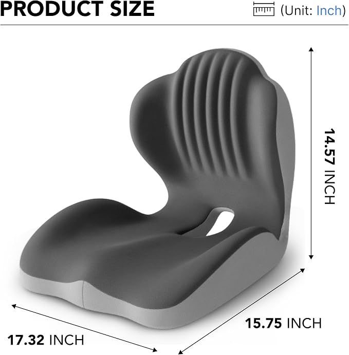Ergonomic Waist Support and Seat Cushion, L-Shaped Memory Foam Pad, Hollow Design for Coccyx, Suitable for Office Chairs, Car Safety Seats and Household Use - Relieves Lower Back and Hip Pain (Grey)