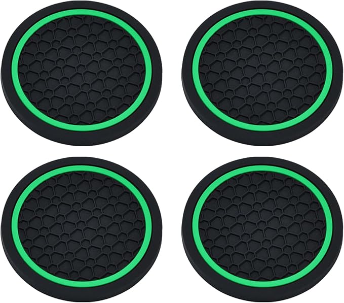 4PCS Car Cup Holder Coasters, 2.75 Inch Non-Slip Insert Water Bottle Holder Pads, Dustproof Automotive Interior Accessories Mat, Universal for Vehicles, Trucks, RVs and More (Green)