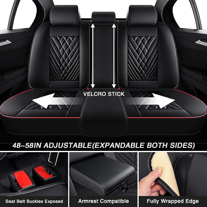 Fit for Toyota C-HR Seat Covers 2018-2022,Premium Leather, 360° Full Protection, Thick Padding & Memory Foam, Waterproof & Stain-Resistant Car Seat Cover Full Set (5 Seat,Black&Red)
