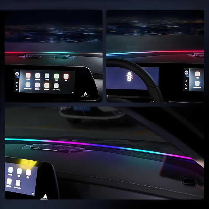 Interior Car LED Strip Lights with APP Control,RGB 210 Modes Neon Car Ambient Lighting,55in LED Strip Lights for Cars,Dynamic Chasing Music Sync Neon Car Ambient Lighting Kits