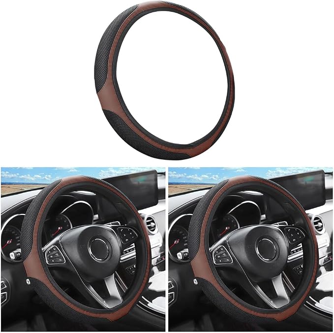 LoyaForba Car Steering Wheel Cover, Universal 14.5-15 Inch, Soft Anti-Slip Neoprene Protector for Steering Wheel, Breathable Odorless and Elastic Stretch, Car Accessory for SUV, Van, Truck (Wine Red)