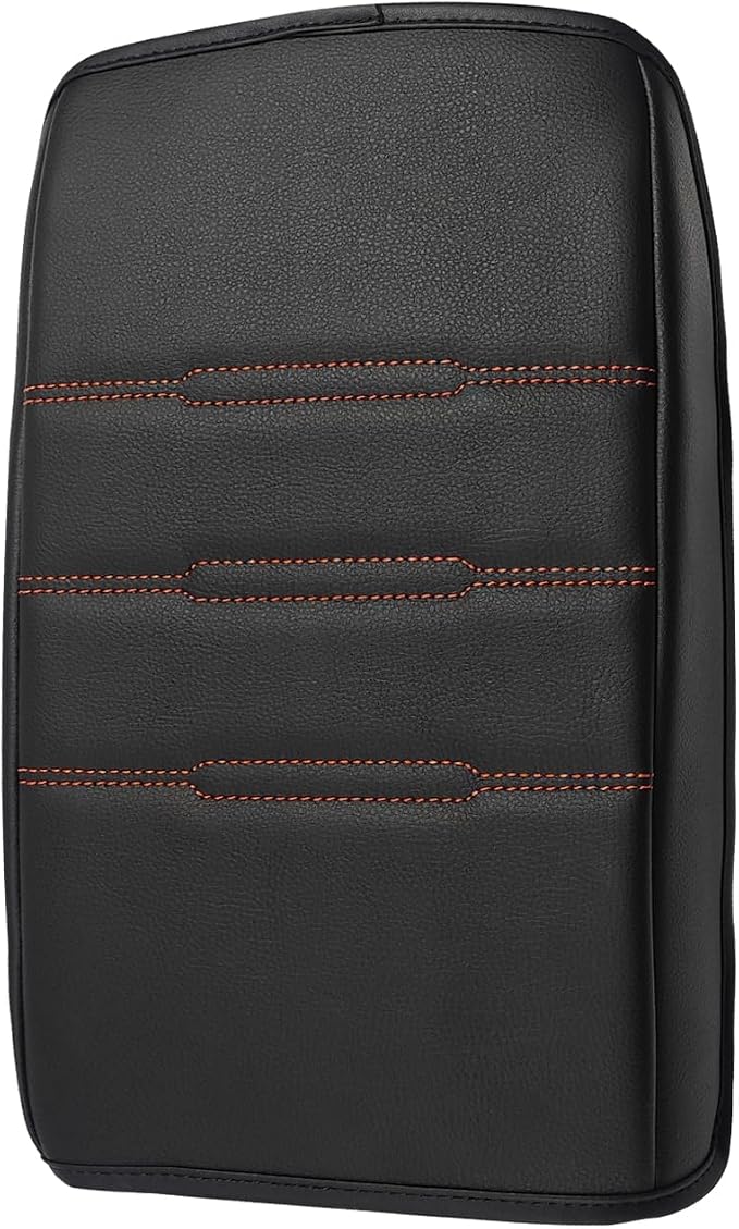 Muslogy Center Console Armrest Cover Fit for Honda CR-V & CRV Hybrid 2023-2026 2026 Accessories, Comfort Armrest Pad Console Lid Cushion Vegan Leather Regular Thick(Black/Orange Trim)