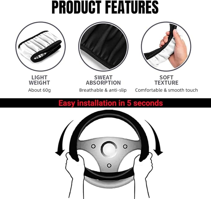Car Steering Wheel Cover, Leather, Anti-Slip Lining, Universal Fit Nissan, 14.5-15 Inch, Black