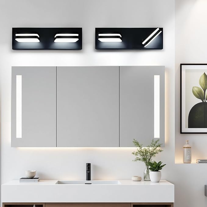 Torondo 360° Rotate LED Bathroom Vanity Light Fixtures, Acrylic Vanity Lights for Bathroom, Modern Wall Lighting Fixtures Over Mirror Living, Matte Black, Natural White, 2-Light, 14-Inch