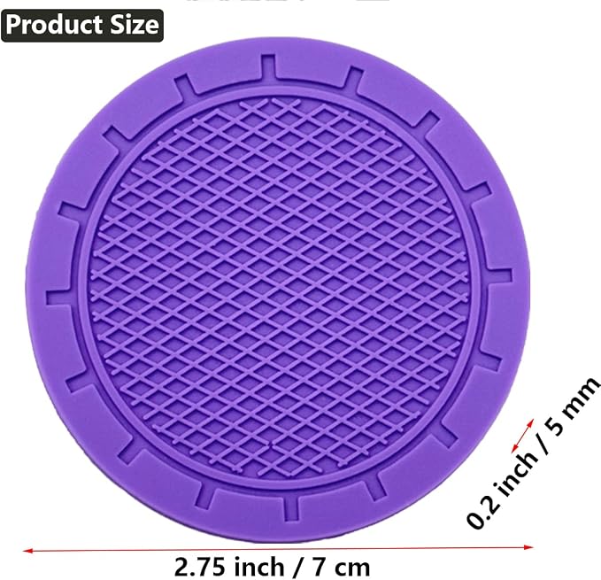 Car Cup Holder Coaster, 4 Pack 2.75 Inch Diameter PVC Non-Slip Universal Insert Coaster, Durable, Suitable for Most Car Interior, Car Accessory for Women Men Purple