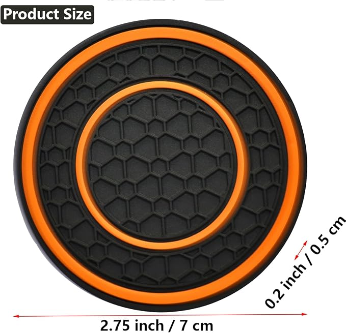 Car Cup Coaster Universal Automotive Waterproof Non-Slip Cup Holders Sift-Proof Spill Holder Car Interior Accessories 4 Pack Black & Orange