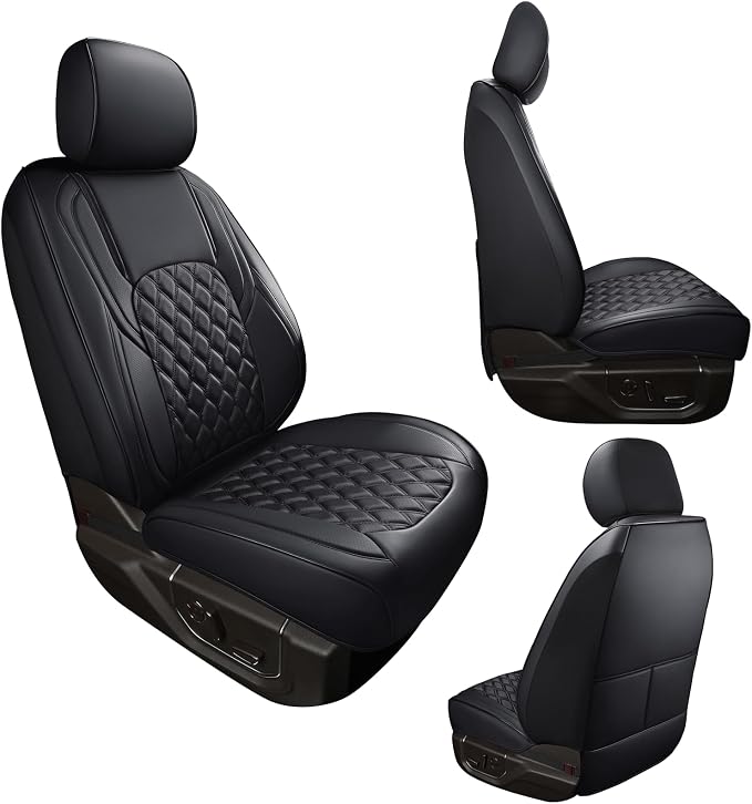 Huidasource F150 F250 F350 Front Seat Covers, Waterproof Leather Truck Seat Cushion Cover Fit for 2015-2026 Ford F150 SuperCrew & 2017-2026 F250 F350 F450 Super Duty Crew Cab(Front Pair/Black)