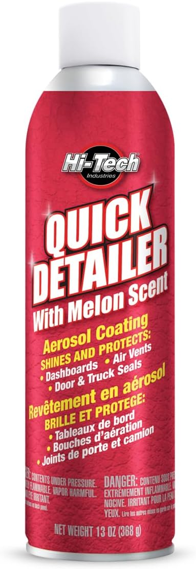 HI-TECH Quick Detailer w/Melon Scent Aerosol Coating Spray 13oz - Shines & Protects - Great for Dashboards, Air Vents, Door, Trunk Seals & More