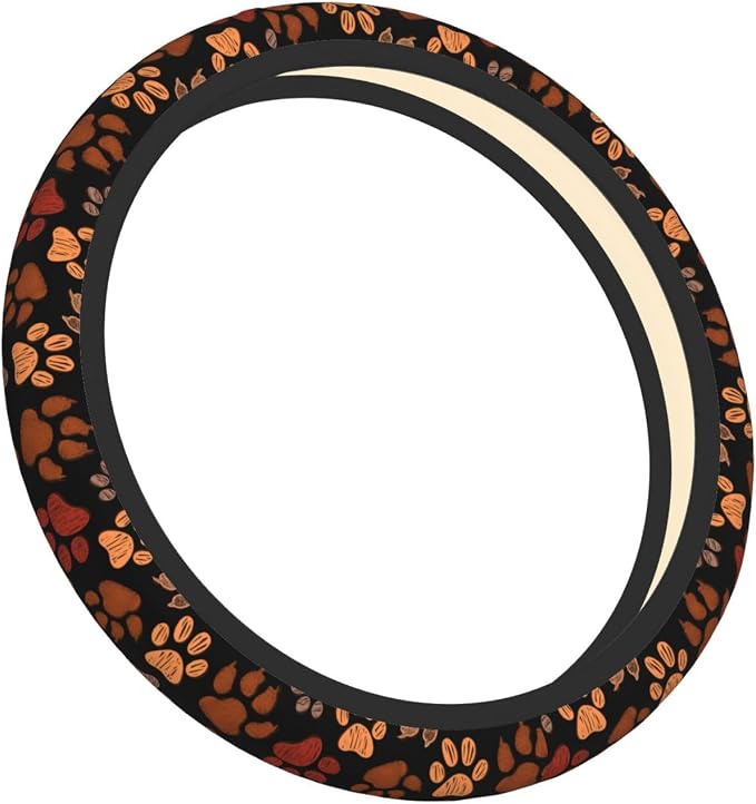 Dog Cat Paw Print Steering Wheel Cover Anti-Slip,Sweat Absorption Universal 15 inch Steering Wheel Covers Cute car Accessories for Men Women