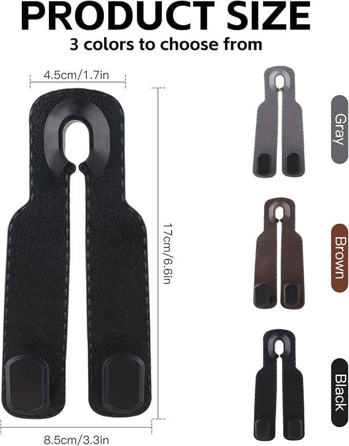 2 Pack Gray Car Headrest Hooks, Universal Car Purse Holder Seat Back Storage Hook, Multifunctional Automotive Interior Organizer for Bags Purses Groceries