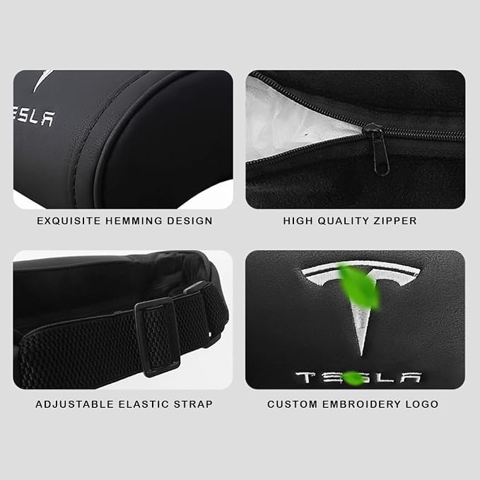 Car Headrest Neck Pillow Support Ergonomic, with Valve Stem Covers Accessory for Driving Seat Fatigue Relief Compatible with Model S X 3 Y & Cybertruck - 2 Pieces