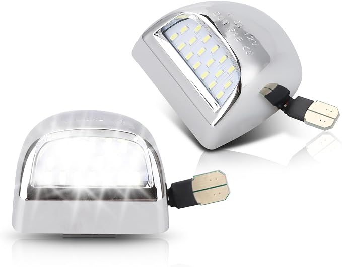 D-Lumina Chrome LED License Plate Lights Assembly Housing Compatible with 1999-2013 Chevy Silverado GMC Sierra 1500 2500 3500 HD Suburban Tahoe Cadillac Escalade EXT Yukon XL, 6000K White 2-Pieces
