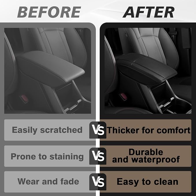 Muslogy Center Console Armrest Cover Fit for Honda Civic 2012-2015 Accessories, Comfort Armrest Pad Console Lid Cushion Vegan Leather Regular Thick