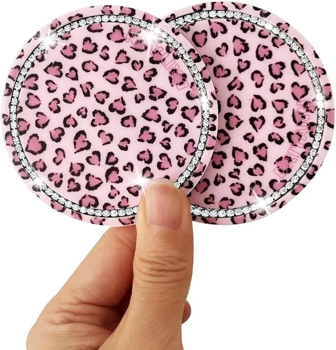 Car Cup Holder Coaster, 2PCS Silicone Car Cup Holder Insert Leopard Print, 2.75" Universal Non-Slip Cup Holders, Interior Car Accessories for Women and Man (Pink)