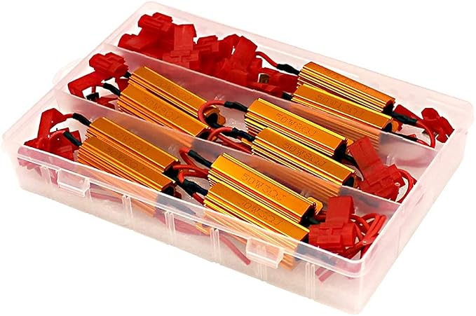 10Pcs 50W 3/6/8/9/12 Ohm 12V Led Load Resistors, Resistors for LED Lights, Led Load Equalizer, for Turn Signal Lights & Tail Lights, Fix Hyper Flash Blink Error, with 20pcs Quick Wire Clip