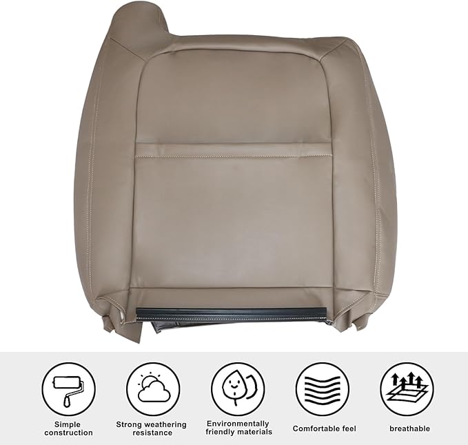 SecosAutoparts Tan #522 Front Driver and Passenger Side Bottom and Top Lean Back Replacement Leather Seat Cover Compatible with Chevy Silverado GMC Sierra 1500 2500 3500 HD 2003 2004 2005 2006 2007