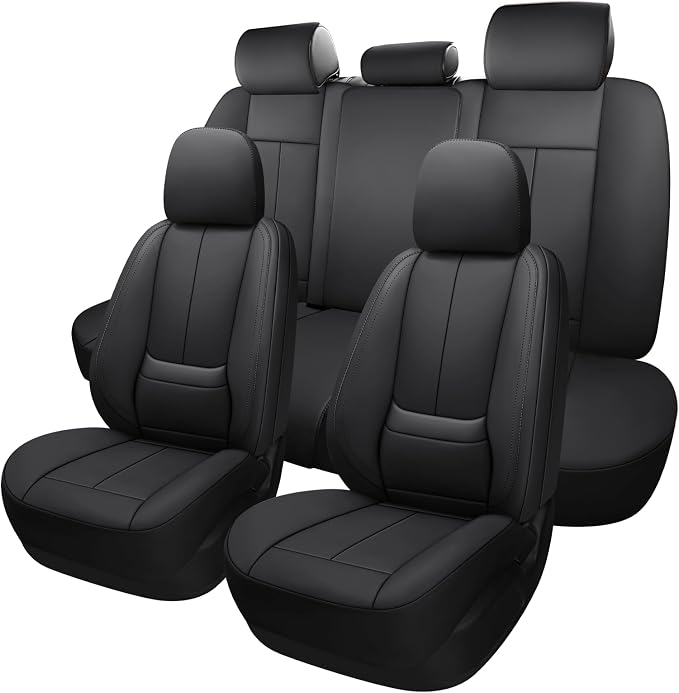 Full Coverage Leather Car Seat Covers Full Set,Waterproof Seat Covers for Cars,SUVs Pick-up Truck, Car Seat Cushion,Car Seat Protector,Black Seat Cover with 5 Seats