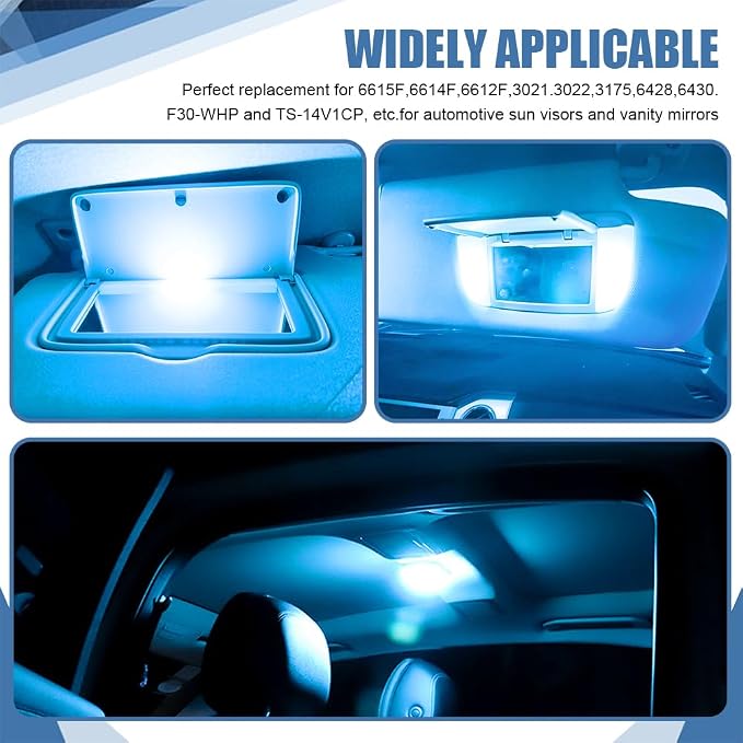 6PCS 28mm 29mm 6614F Festoon LED Car Bulb, Car Vanity Light Bulbs, Extremely Bright 9-SMD 4014 Chips LED Bulb, Car Accessories Visor Light Bulb for Vanity Mirror, Dome Light (Ice blue)