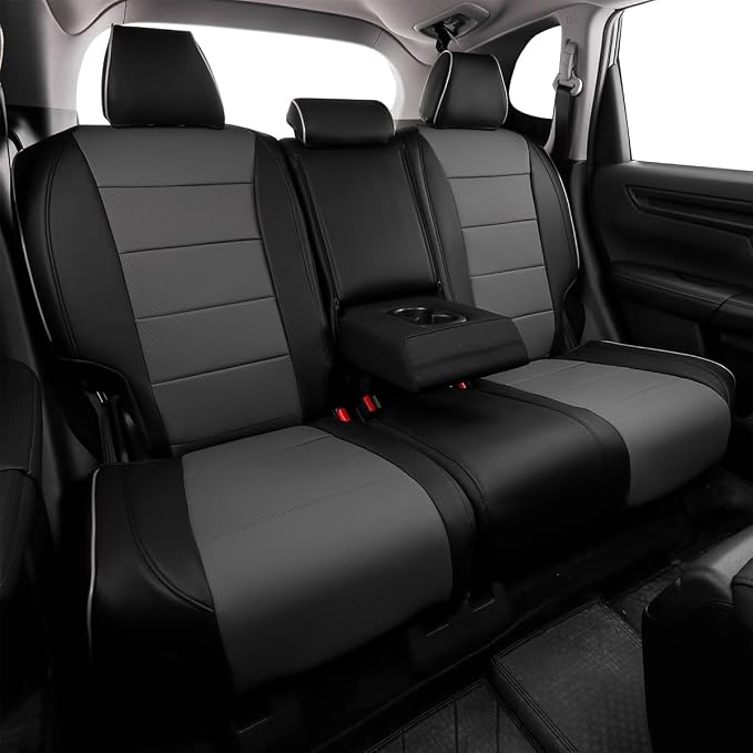 EKR Car Seat Covers for Honda CRV 2023-2026 Leatherette Full Set | Custom Fit for Honda CRV 2023 2024 2025 2026 Easy-Wipe Protection,Faux Leather(Black/Gray)