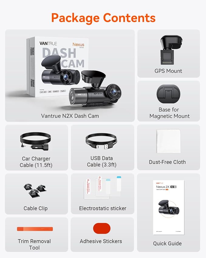 Vantrue N2X 2.7K Dash Cam Front and Inside, 5G WiFi Dual Dash Camera for Car with HDR IR Night Vision, STARVIS 2, GPS, 2.5K/60FPS, G-Sensor, 24/7 Parking Mode, Voice Control, Support 512GB Max