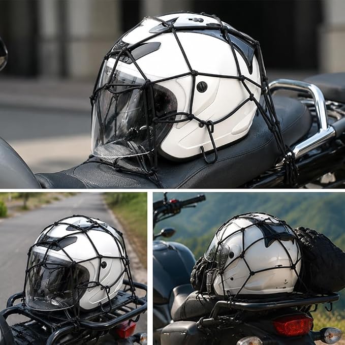 2Pack15.7 x15.7 Cargo Net, Made of Rubber Heavy Duty Bungee Net Stretches to 31.5"x31.5", Gear Helmet Luggage Thicken Netting with 3"x3" Small Mesh &6Adjustable Metal Hooks for Motorcycle, Bike, ATV