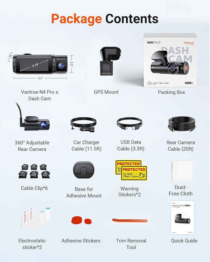 Vantrue New N4 Pro S 4K 3 Channel Dash Cam, Triple STARVIS 2 Dash Camera for Cars, 4K+1080P+2.5K Front and Rear Inside, HDR IR Night Vision, 24/7 Buffered Parking Mode, GPS, Wi-Fi, Support 1TB (RC18)