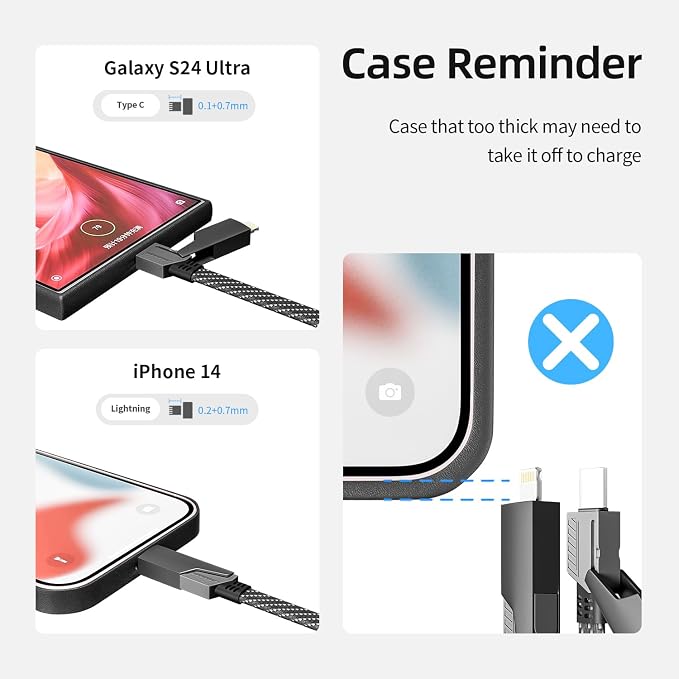 4 in 1 Multi Charging Cable Fast Charging 65W, USB C Cable with E-Mark Chip | Multiple iPhone Charger Cord for iPhone 17-12/Pad/Android/Tablets and More, Carplay Cable, Travel Essentials - 4FT