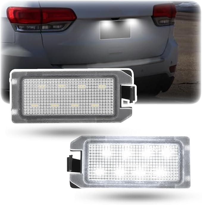 LED License Plate Light Assembly for 2014-2020 Jee'p Grand Cherokee | 2013-2019 Fiat 500 Rear Tag Number Plate Lamp Bright 6000K Pure White OEM 68228927AA PNP 2PCS