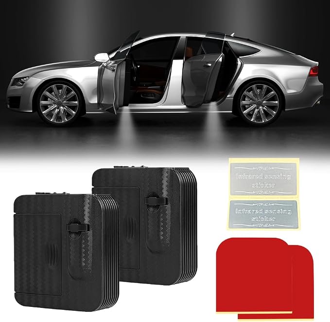 2PCS Car Door Lights Logo Projector,HD Car Welcome Light LED Courtesy Light for Cool Auto Decorations,Universal Auto Door Projector Lights Fit All Vehicle Models (Black Flag)
