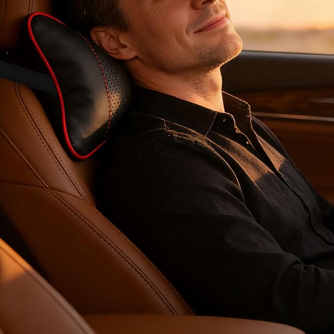 2 Pack Car Neck Pillow Soft Breathable Headrest Pillows for Driving Support, Universal Fit for Most Car Seats Decor Accessories(Black Red)
