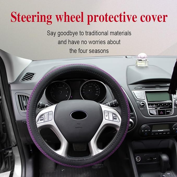 HAOBO Elastic Stretch Steering Wheel Cover, 15 Inch Automotive Steering Wheel Cover, Comfy Breathable Stretch Steering Wheel Protector, Ice-Silk Cloth Polyester Steering Wheel Cover for Men Women
