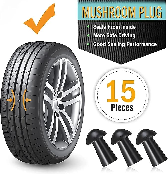 Grand PitStop Replacement Mushroom Plugs for tubeless Tire Puncture Repair kit - for Cars, Motorcycles- Spare Plugs (15 Plugs)